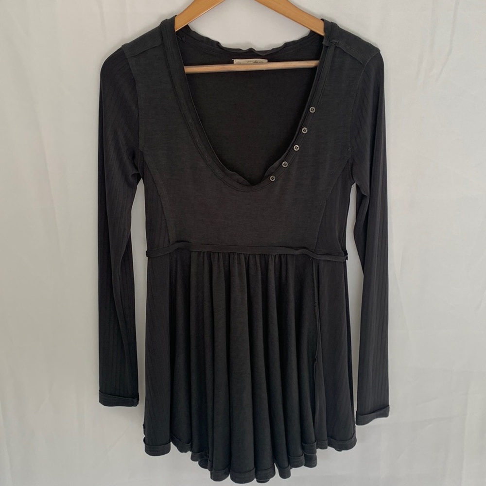 Magnolia Boutique Long Sleeve Lagenlook Jersey Swing Tunic Top Grey Size Small